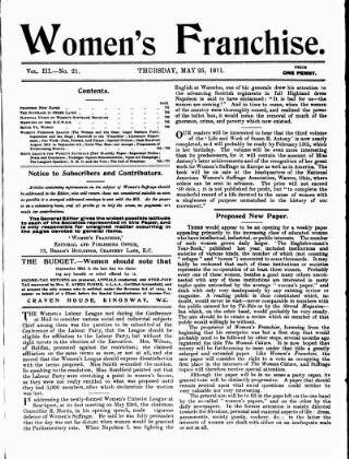 cover page of Women's Franchise published on May 25, 1911