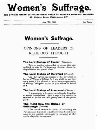 cover page of Women's Suffrage published on June 15, 1907