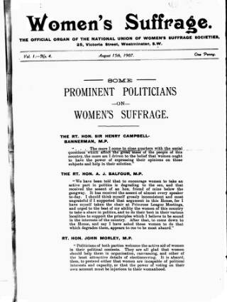 cover page of Women's Suffrage published on August 15, 1907