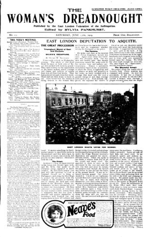 cover page of Woman's Dreadnought published on June 13, 1914