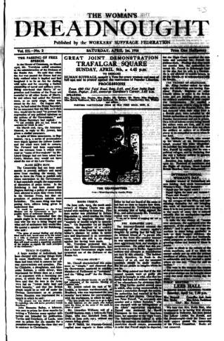 cover page of Woman's Dreadnought published on April 1, 1916