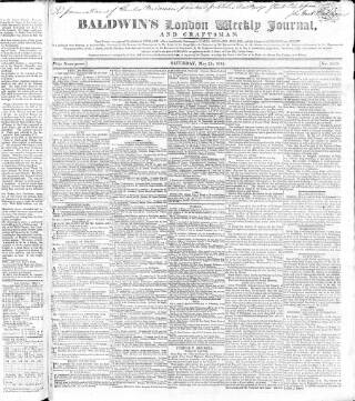cover page of Baldwin's London Weekly Journal published on May 22, 1819