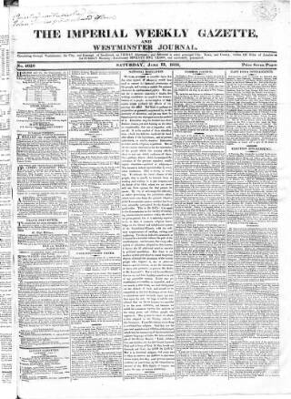 cover page of Imperial Weekly Gazette published on June 13, 1818