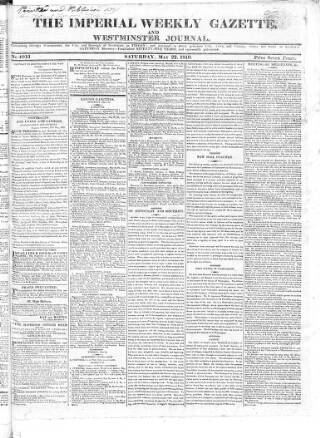 cover page of Imperial Weekly Gazette published on May 22, 1819