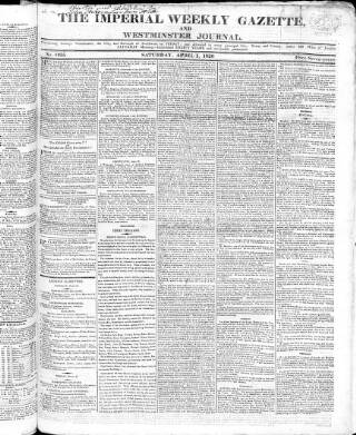 cover page of Imperial Weekly Gazette published on April 1, 1820