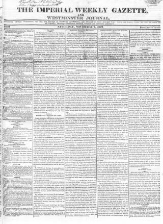 cover page of Imperial Weekly Gazette published on November 2, 1822
