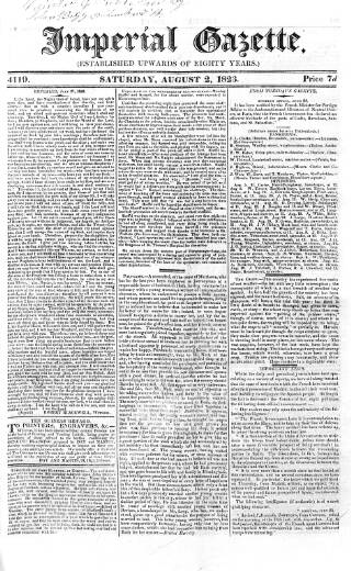 cover page of Imperial Weekly Gazette published on August 2, 1823
