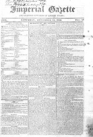cover page of Imperial Weekly Gazette published on December 13, 1823