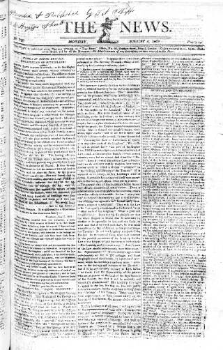 cover page of The News (London) published on August 2, 1819