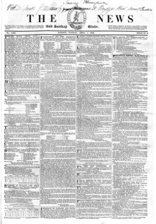 cover page of The News (London) published on April 1, 1838
