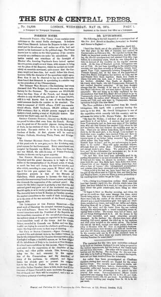 cover page of Sun & Central Press published on May 22, 1872