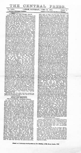 cover page of Sun & Central Press published on June 13, 1874