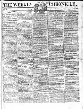cover page of Weekly Chronicle (London) published on April 1, 1838