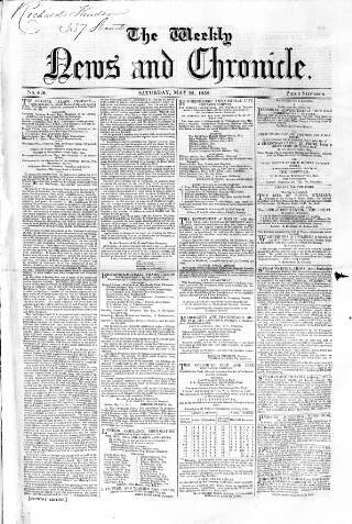 cover page of Weekly Chronicle (London) published on May 22, 1852