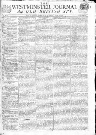 cover page of Westminster Journal and Old British Spy published on April 1, 1809