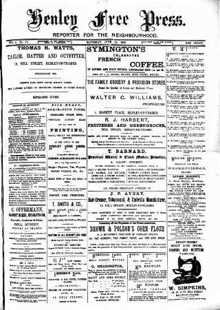 cover page of Henley & South Oxford Standard published on June 13, 1885