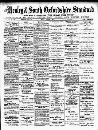 cover page of Henley & South Oxford Standard published on August 2, 1907