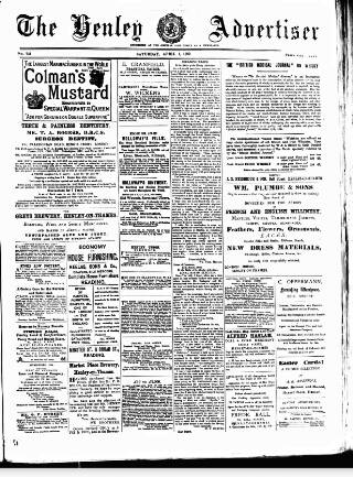 cover page of Henley Advertiser published on April 1, 1882