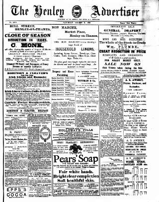 cover page of Henley Advertiser published on August 2, 1890