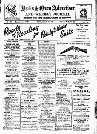 cover page of Berks and Oxon Advertiser published on August 2, 1935