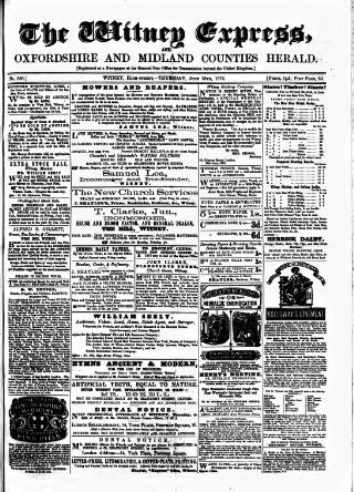 cover page of Witney Express and Oxfordshire and Midland Counties Herald published on June 13, 1872