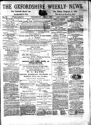 cover page of Oxfordshire Weekly News published on April 1, 1874