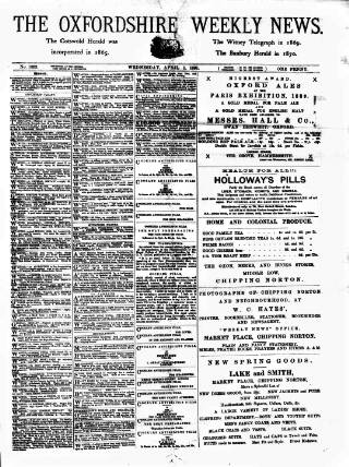 cover page of Oxfordshire Weekly News published on April 1, 1891