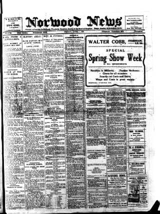 cover page of Norwood News published on April 1, 1921