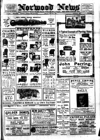 cover page of Norwood News published on May 22, 1925