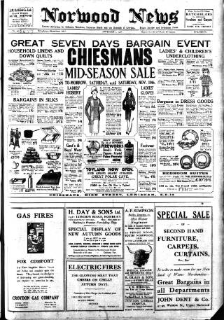 cover page of Norwood News published on November 2, 1928