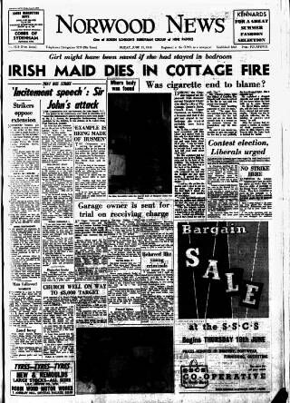 cover page of Norwood News published on June 13, 1958