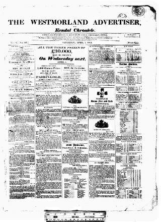 cover page of Westmorland Advertiser and Kendal Chronicle published on April 1, 1815