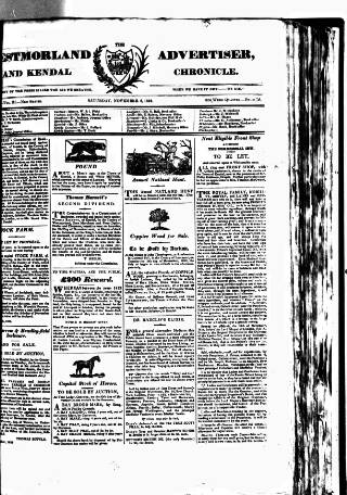 cover page of Westmorland Advertiser and Kendal Chronicle published on November 2, 1822
