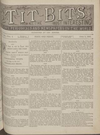 cover page of Tit-bits published on April 1, 1882