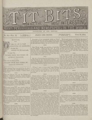 cover page of Tit-bits published on June 10, 1882