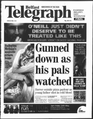 cover page of Belfast Telegraph published on April 1, 2013