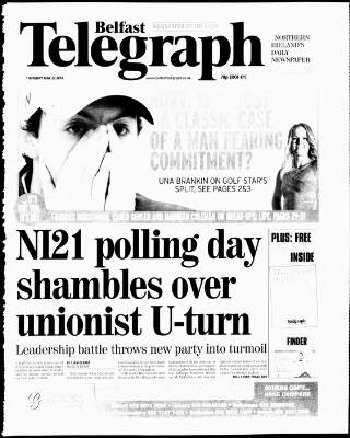 cover page of Belfast Telegraph published on May 22, 2014