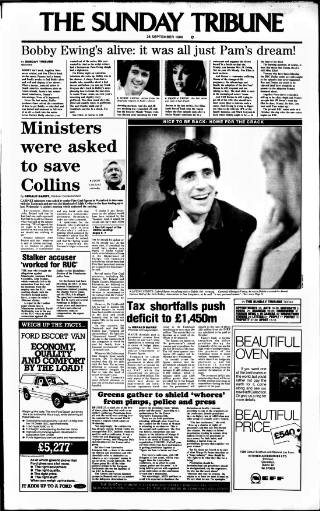 cover page of Sunday Tribune published on September 28, 1986