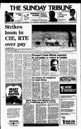 cover page of Sunday Tribune published on August 2, 1987
