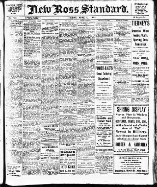 cover page of New Ross Standard published on April 1, 1932