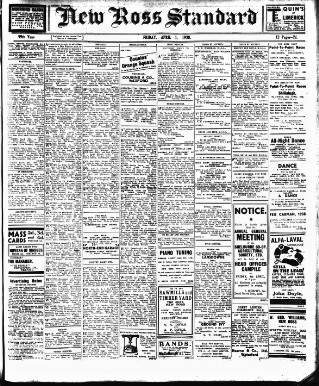 cover page of New Ross Standard published on April 1, 1938