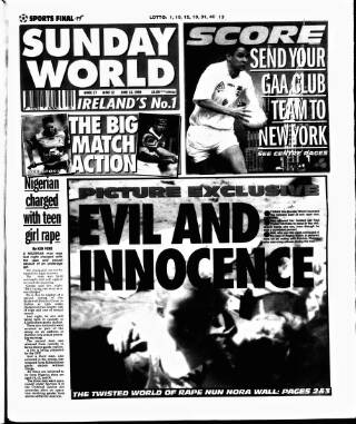 cover page of Sunday World (Dublin) published on June 13, 1999