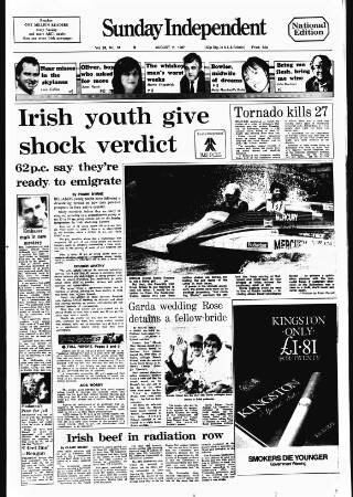 cover page of Sunday Independent (Dublin) published on August 2, 1987