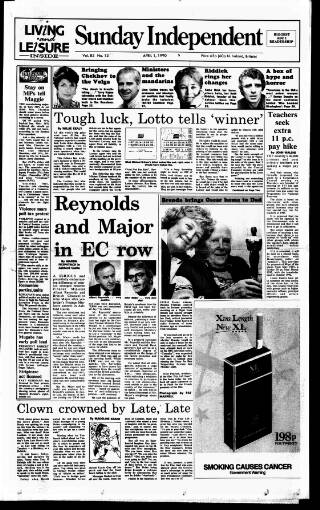 cover page of Sunday Independent (Dublin) published on April 1, 1990