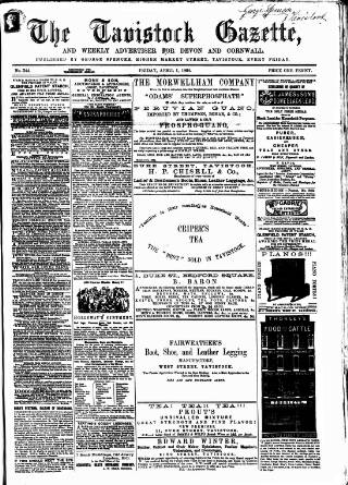 cover page of Tavistock Gazette published on April 1, 1864