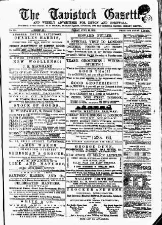 cover page of Tavistock Gazette published on June 13, 1873
