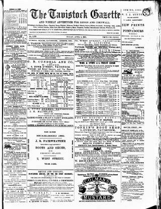 cover page of Tavistock Gazette published on April 1, 1881