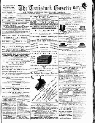 cover page of Tavistock Gazette published on May 22, 1885