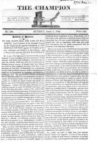 cover page of Champion (London) published on April 1, 1821
