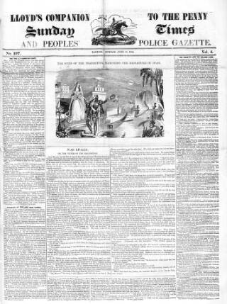 cover page of Lloyd's Companion to the Penny Sunday Times and Peoples' Police Gazette published on June 15, 1845
